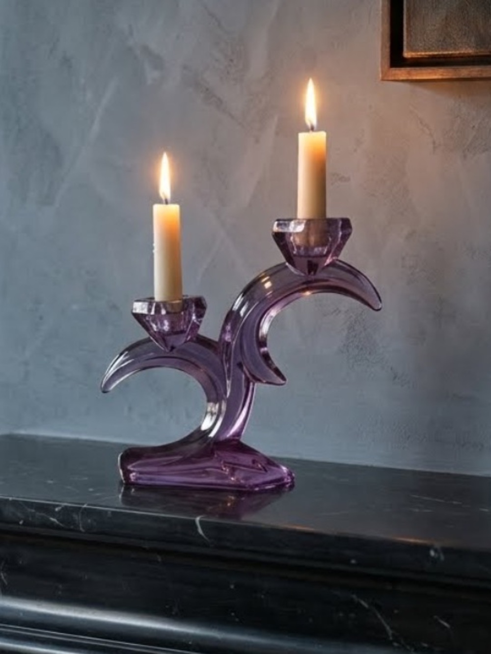 Vintage Alexandrite Purple Crystal Taper Candlestick Holder 
Art Deco
Rare
